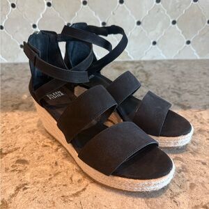 Eileen Fisher Wali Espadrille Wedge Sandals Leather Nubuck Black NEW Womens 7.5